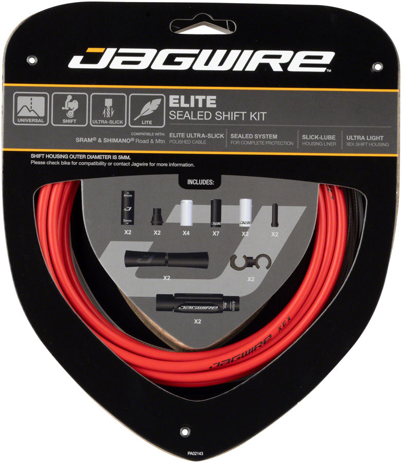 Jagwire Elite Sealed Shift Cable Kit - SRAM/Shimano Ultra-Slick Uncoated Cables - Red