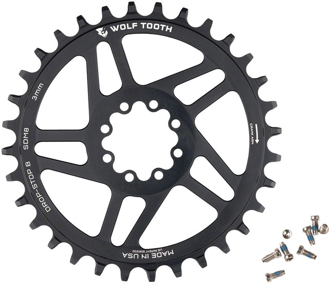Wolf Tooth Direct Mount Chainring - 36t SRAM Direct Mount Drop-Stop B For SRAM 8-Bolt Cranksets 3mm Offset BLK