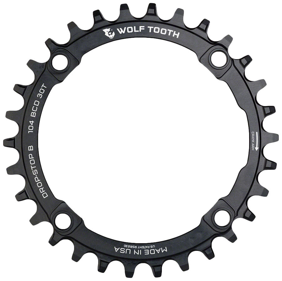 Wolf Tooth 104 BCD Chainring - 104 BCD 4-Bolt Drop-Stop Black - 30t