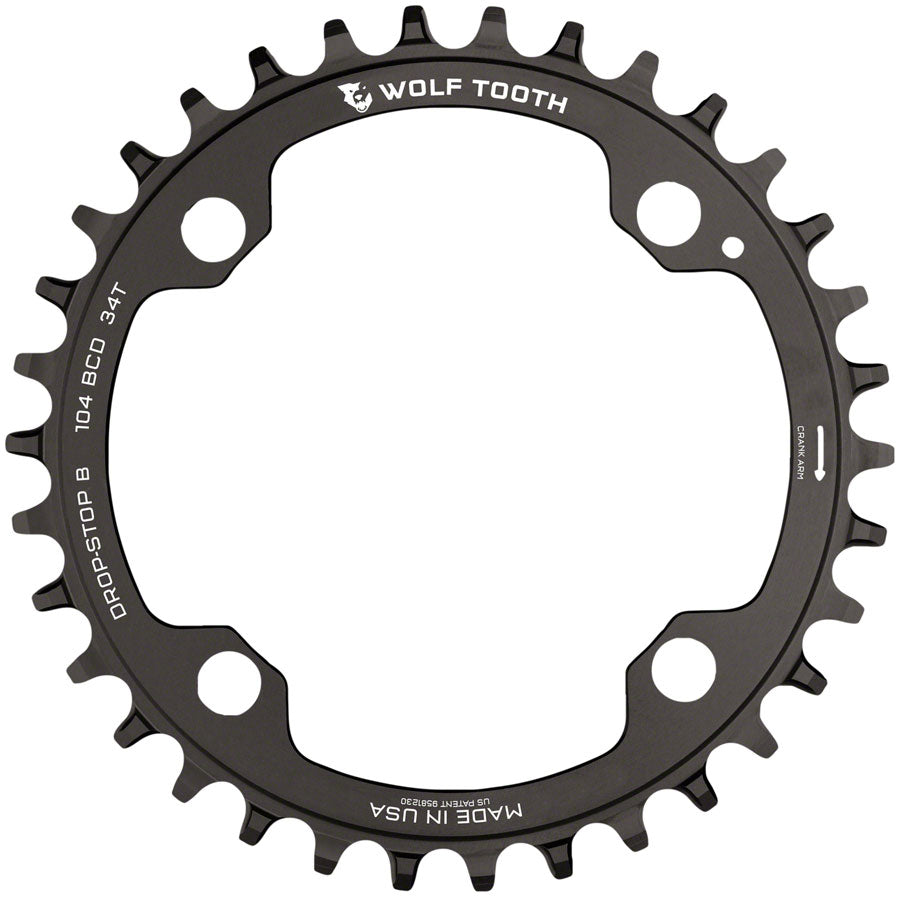 Wolf Tooth 104 BCD Chainring - 104 BCD 4-Bolt Drop-Stop Black - 34t