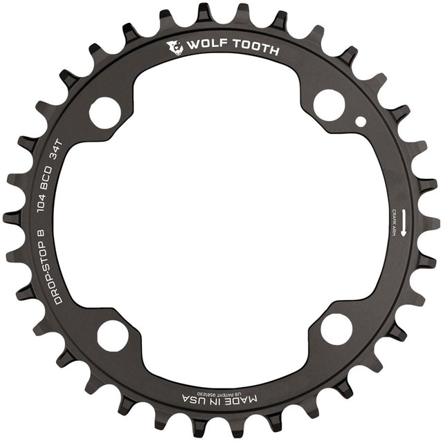 Wolf Tooth 104 BCD Chainring - 104 BCD 4-Bolt Drop-Stop Black - 34t
