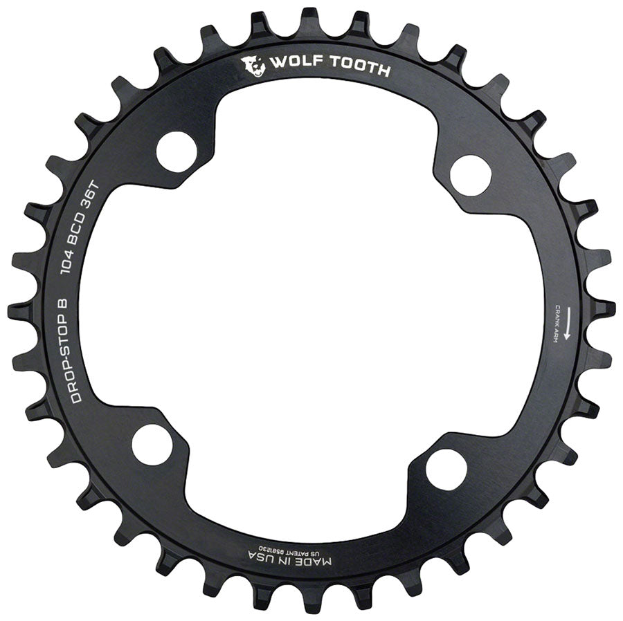 Wolf Tooth 104 BCD Chainring - 104 BCD 4-Bolt Drop-Stop Black - 36t