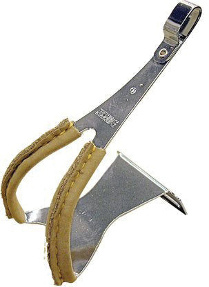 MKS Toe Clips with Leather Steel Genuine Leather Chrome Plated - Med